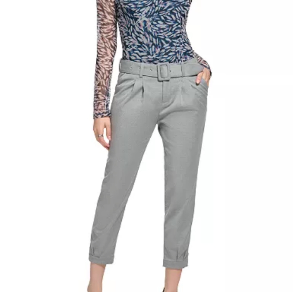 DKNY Belted Pleated Ankle Pants